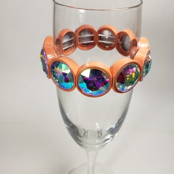 Chunky Iridescent Rhinestone Stretch Salmon Pink bracelet - Bold Women's Jewelry - Picture 1 of 8